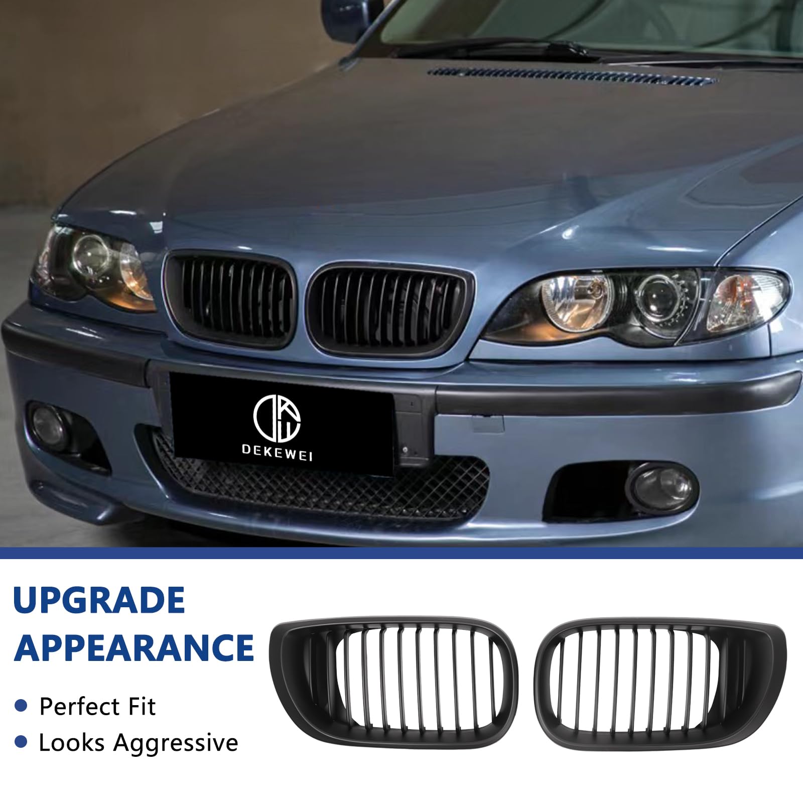 F30 Grill, Double Slats Gloss Black Kidney Grille,ABS Plastic,2pcs