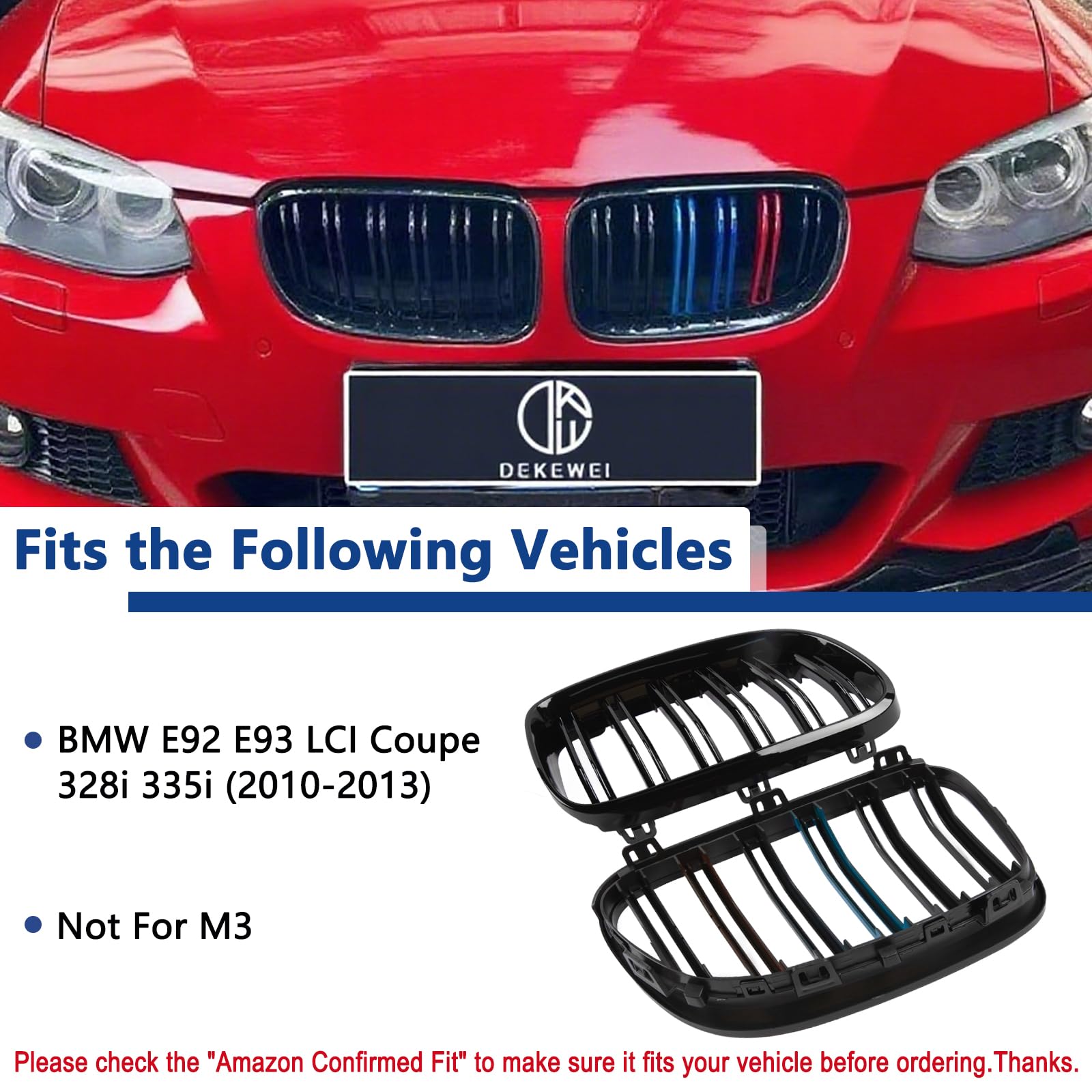 F30 Grill, Double Slats Gloss Black Kidney Grille,ABS Plastic,2pcs