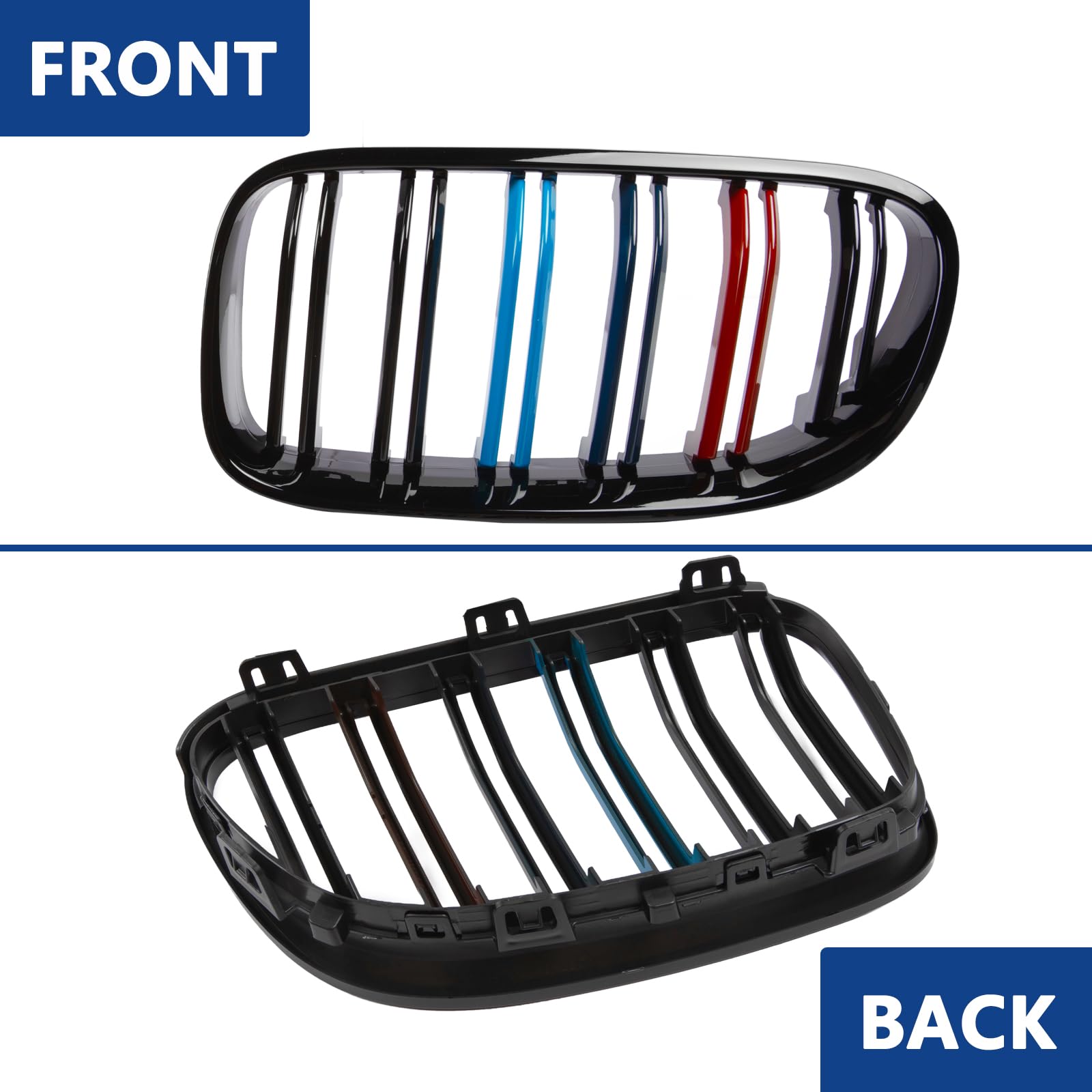 F30 Grill, Double Slats Gloss Black Kidney Grille,ABS Plastic,2pcs