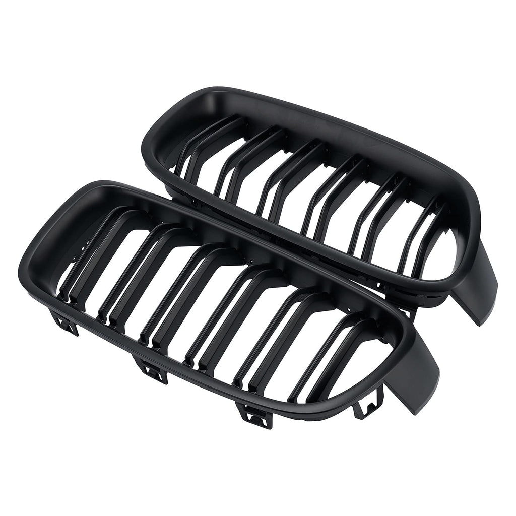 F30 Grill, Double Slats Gloss Black Kidney Grille,ABS Plastic,2pcs