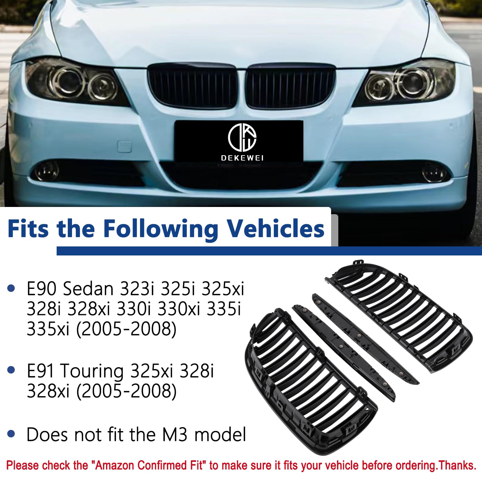 F30 Grill, Double Slats Gloss Black Kidney Grille,ABS Plastic,2pcs