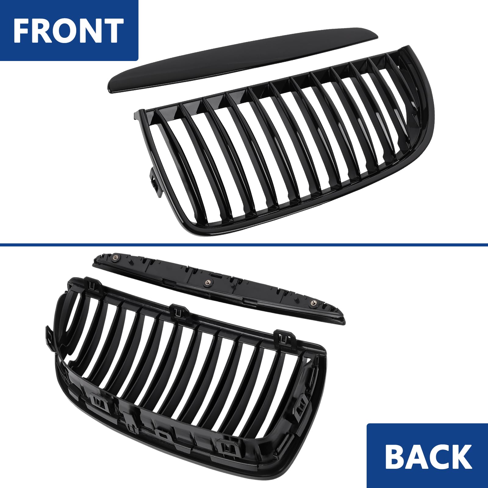 F30 Grill, Double Slats Gloss Black Kidney Grille,ABS Plastic,2pcs