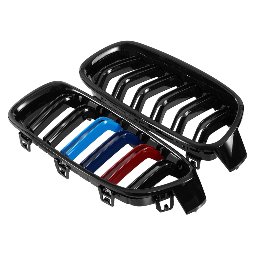F30 Grill, Double Slats Gloss Black Kidney Grille,ABS Plastic,2pcs