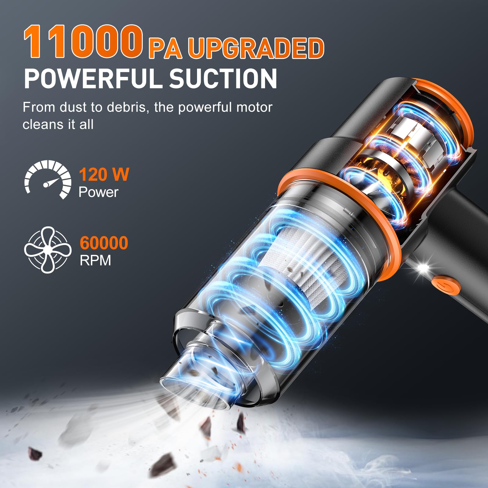 KMM Handheld Car Vacuum Cleaner, 9000Pa Vacuum Cleaner and Air Duster, 120W High Power Hand Held Vacuum with LED Light and Multi-Nozzles for Car, Home, Office, Pet