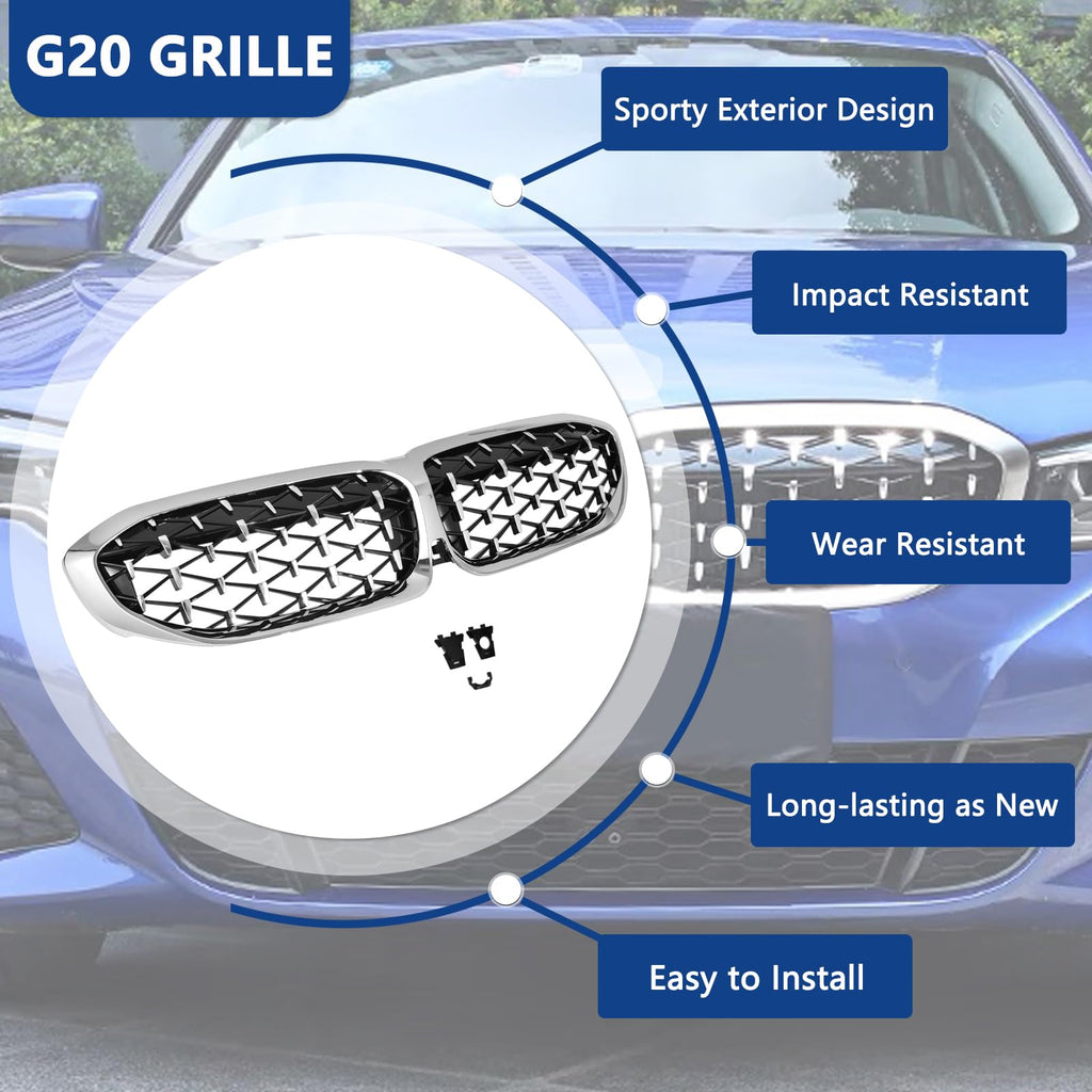F30 Grill, Double Slats Gloss Black Kidney Grille,ABS Plastic,2pcs