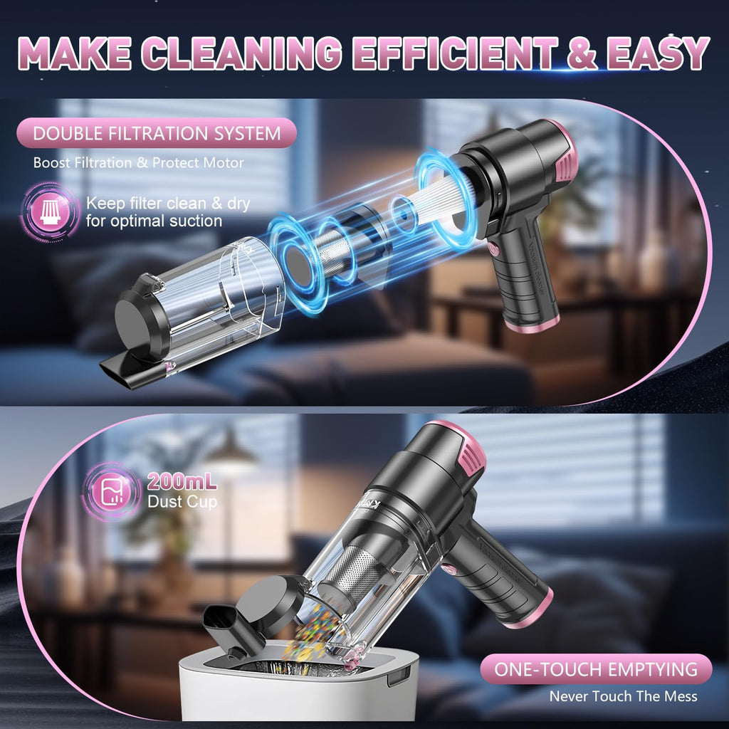 KMM Handheld Car Vacuum Cleaner, 9000Pa Vacuum Cleaner and Air Duster, 120W High Power Hand Held Vacuum with LED Light and Multi-Nozzles for Car, Home, Office, Pet