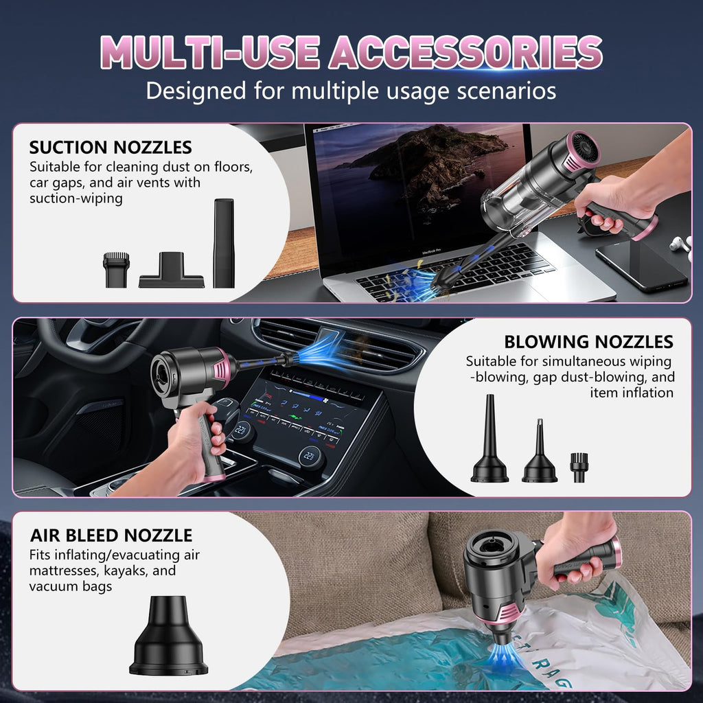 KMM Handheld Car Vacuum Cleaner, 9000Pa Vacuum Cleaner and Air Duster, 120W High Power Hand Held Vacuum with LED Light and Multi-Nozzles for Car, Home, Office, Pet