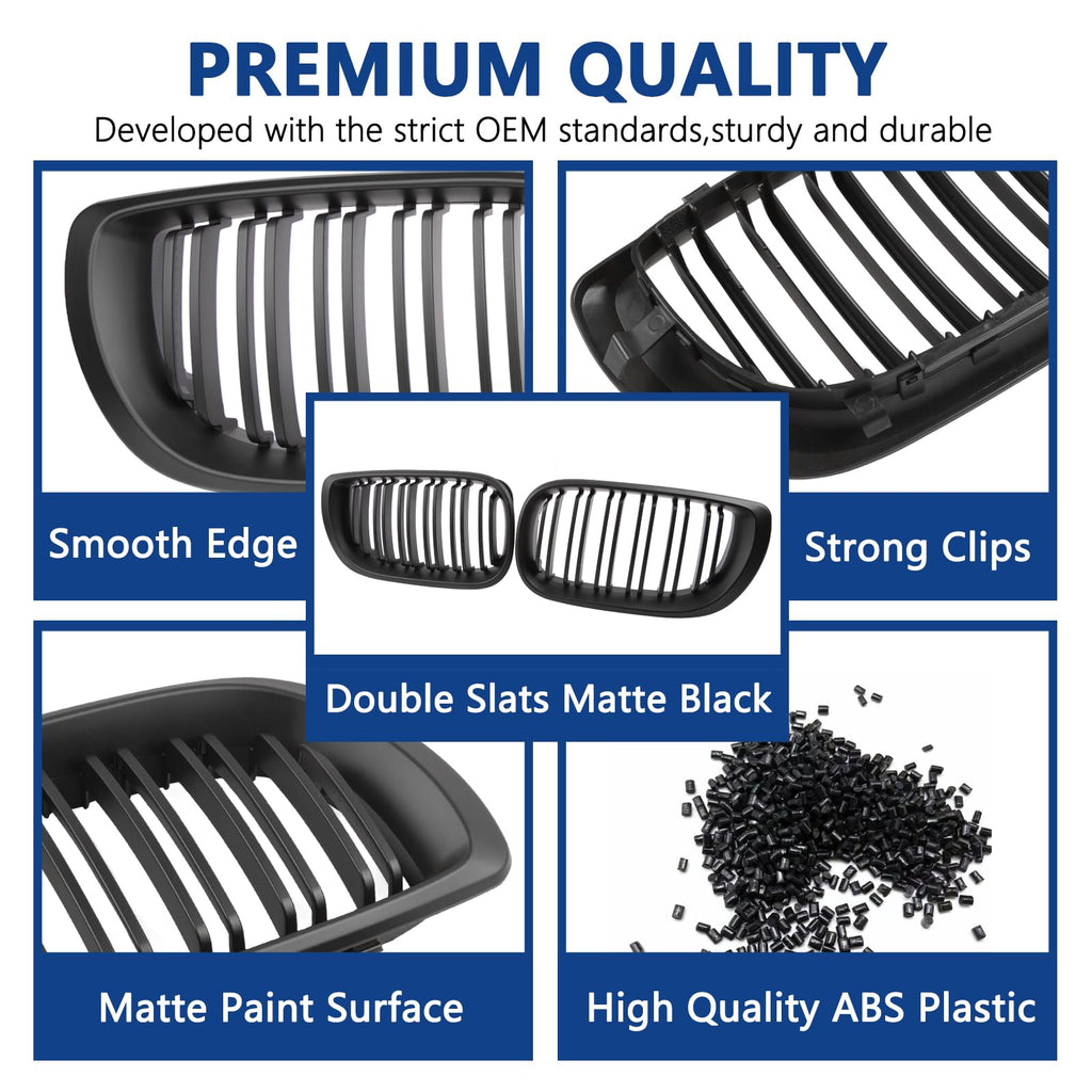 F30 Grill, Double Slats Gloss Black Kidney Grille,ABS Plastic,2pcs