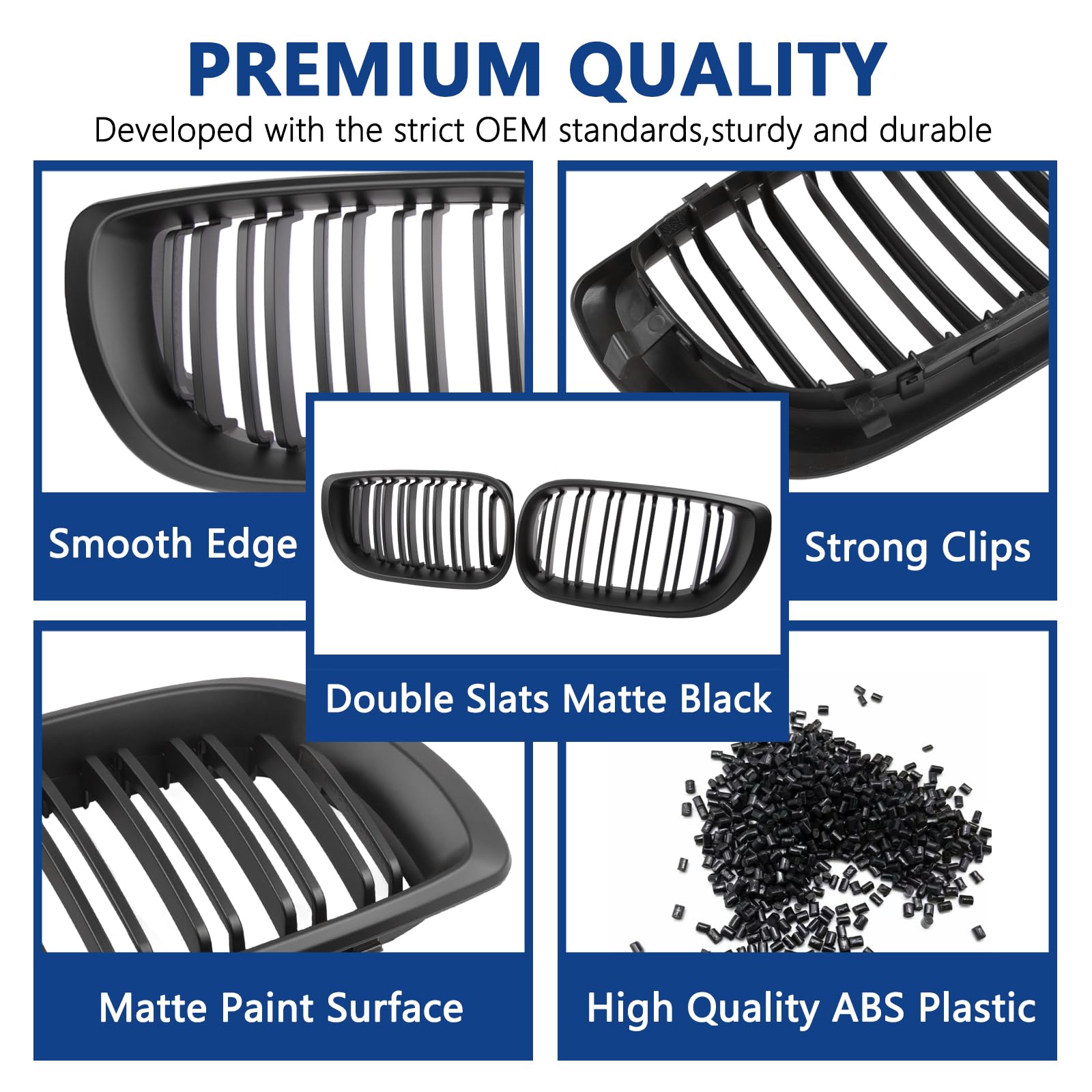 F30 Grill, Double Slats Gloss Black Kidney Grille,ABS Plastic,2pcs