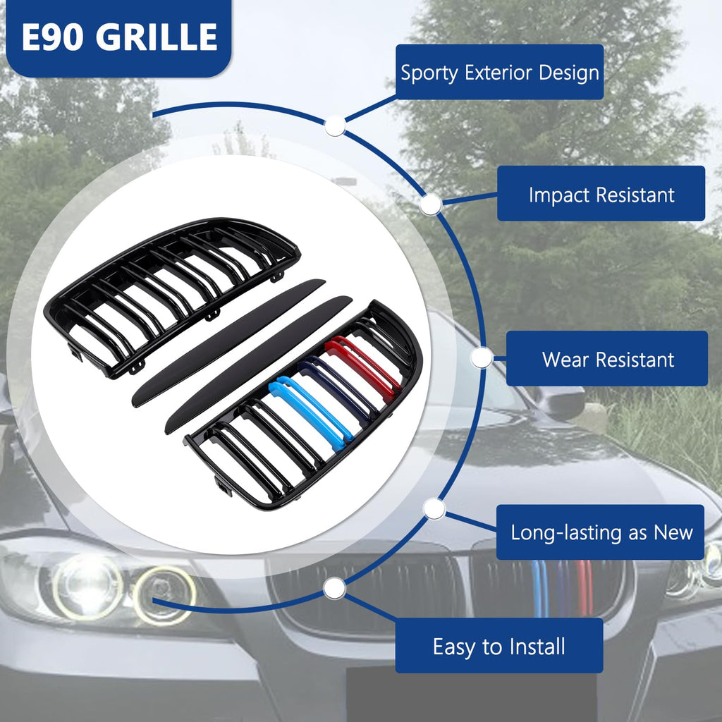 F30 Grill, Double Slats Gloss Black Kidney Grille,ABS Plastic,2pcs