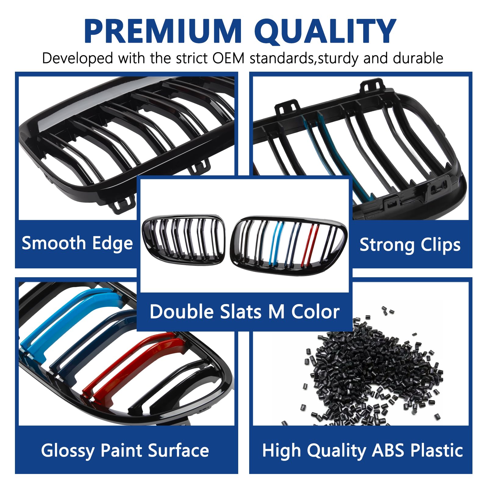 F30 Grill, Double Slats Gloss Black Kidney Grille,ABS Plastic,2pcs