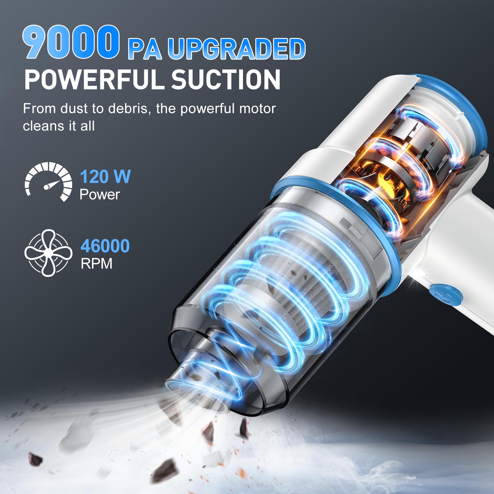 KMM Handheld Car Vacuum Cleaner, 9000Pa Vacuum Cleaner and Air Duster, 120W High Power Hand Held Vacuum with LED Light and Multi-Nozzles for Car, Home, Office, Pet