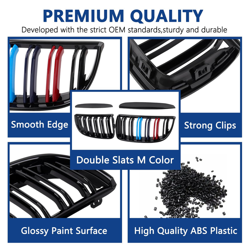 F30 Grill, Double Slats Gloss Black Kidney Grille,ABS Plastic,2pcs