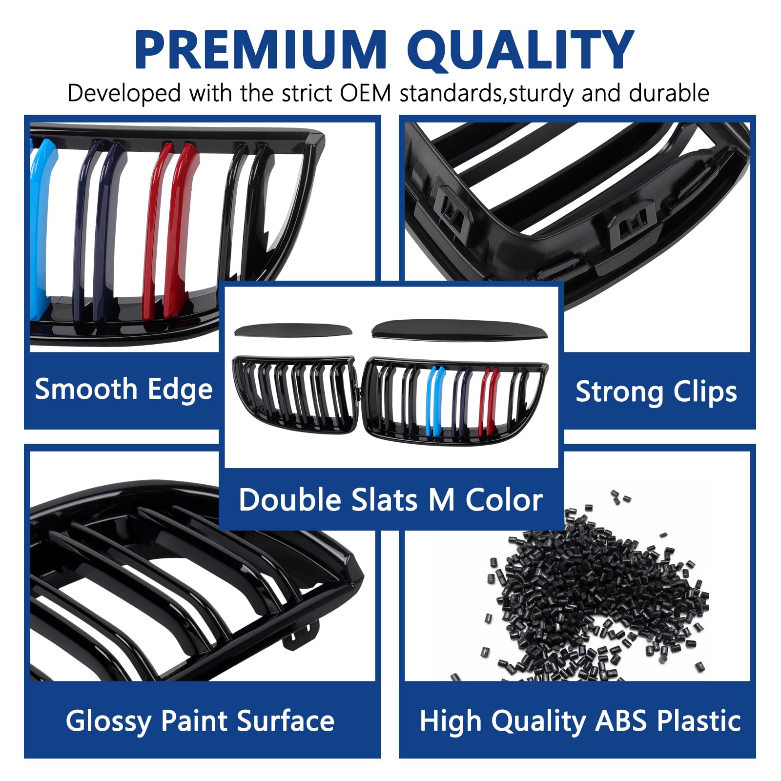 F30 Grill, Double Slats Gloss Black Kidney Grille,ABS Plastic,2pcs