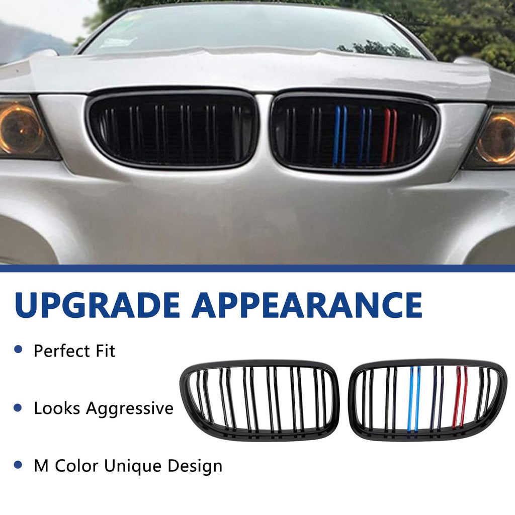 F30 Grill, Double Slats Gloss Black Kidney Grille,ABS Plastic,2pcs