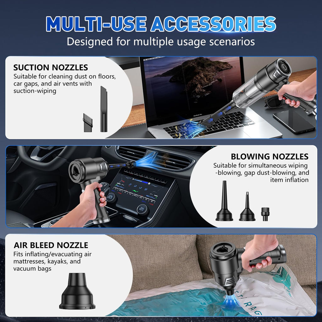 KMM Handheld Car Vacuum Cleaner, 9000Pa Vacuum Cleaner and Air Duster, 120W High Power Hand Held Vacuum with LED Light and Multi-Nozzles for Car, Home, Office, Pet