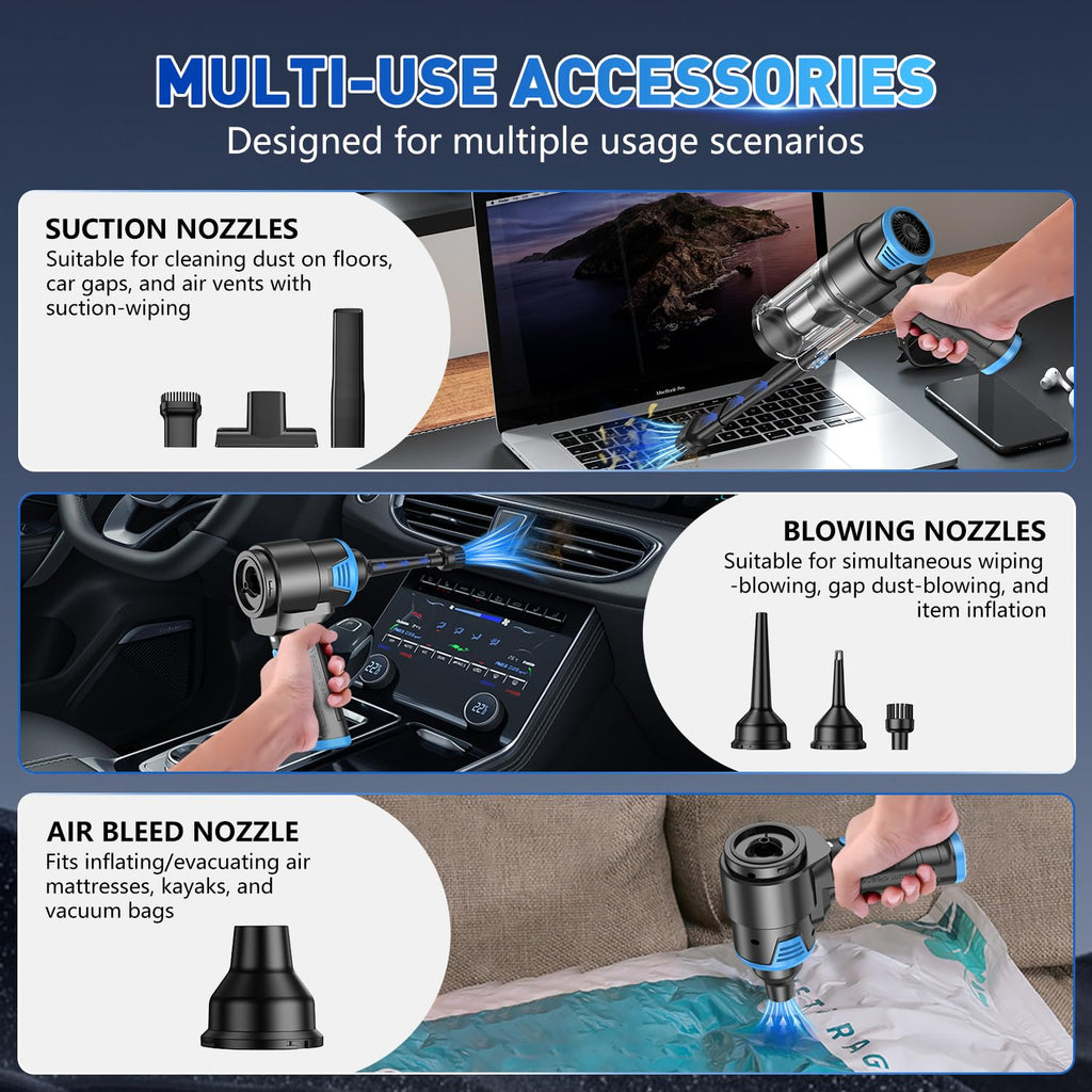 KMM Handheld Car Vacuum Cleaner, 9000Pa Vacuum Cleaner and Air Duster, 120W High Power Hand Held Vacuum with LED Light and Multi-Nozzles for Car, Home, Office, Pet