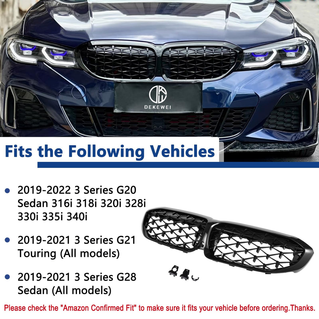 F30 Grill, Double Slats Gloss Black Kidney Grille,ABS Plastic,2pcs