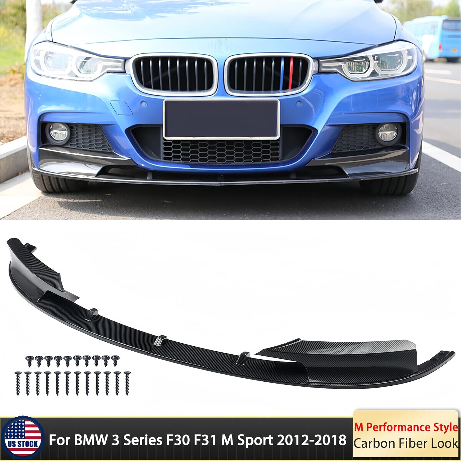 Front Bumper Lip Splitter Compatible with 2012-2018 F30 F31 Base 3 Series