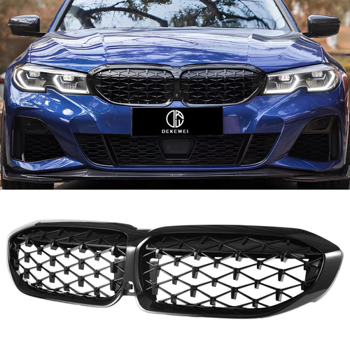 F30 Grill, Double Slats Gloss Black Kidney Grille,ABS Plastic,2pcs