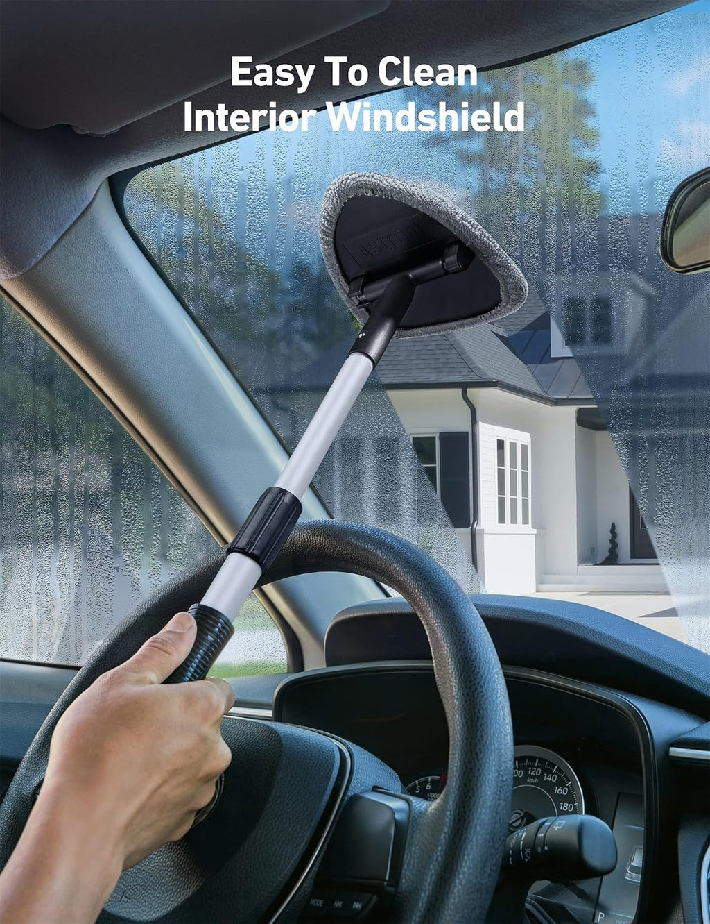 Car Interior Detailing Cleaning Kit with Extendable Handle and 4 Upgraded Reusable Microfiber Pads, Auto Glass Wiper Brush Kit for Cars