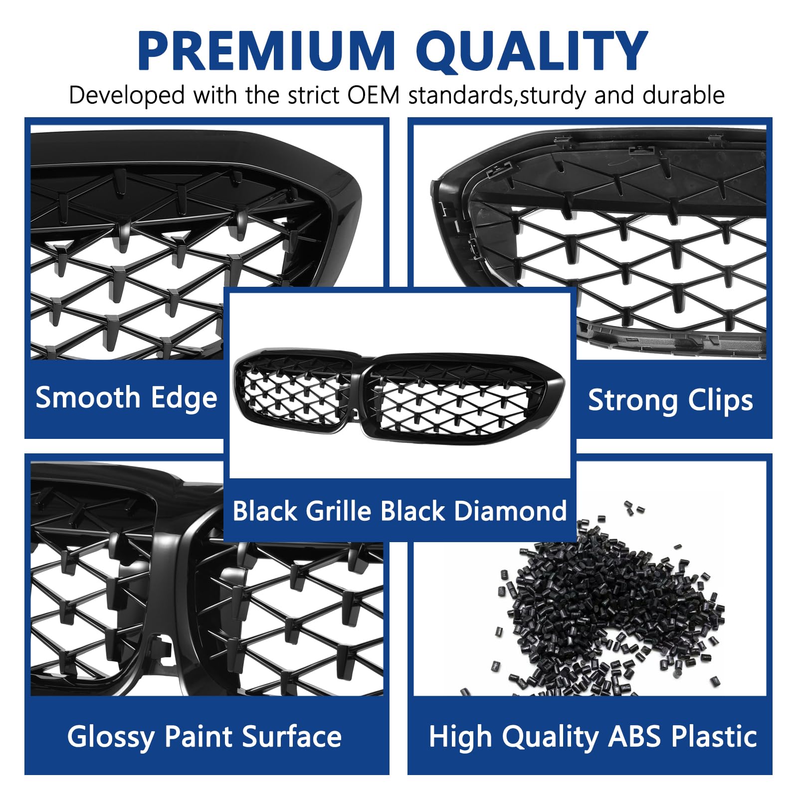 F30 Grill, Double Slats Gloss Black Kidney Grille,ABS Plastic,2pcs