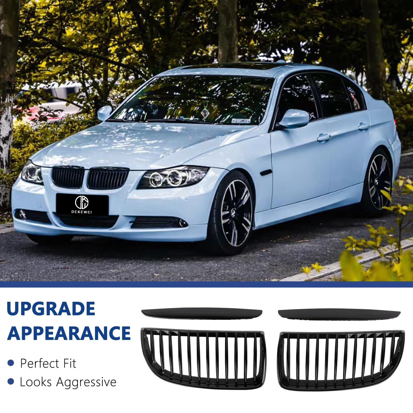 F30 Grill, Double Slats Gloss Black Kidney Grille,ABS Plastic,2pcs