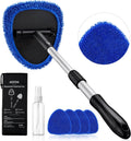 Car Interior Detailing Cleaning Kit with Extendable Handle and 4 Upgraded Reusable Microfiber Pads, Auto Glass Wiper Brush Kit for Cars