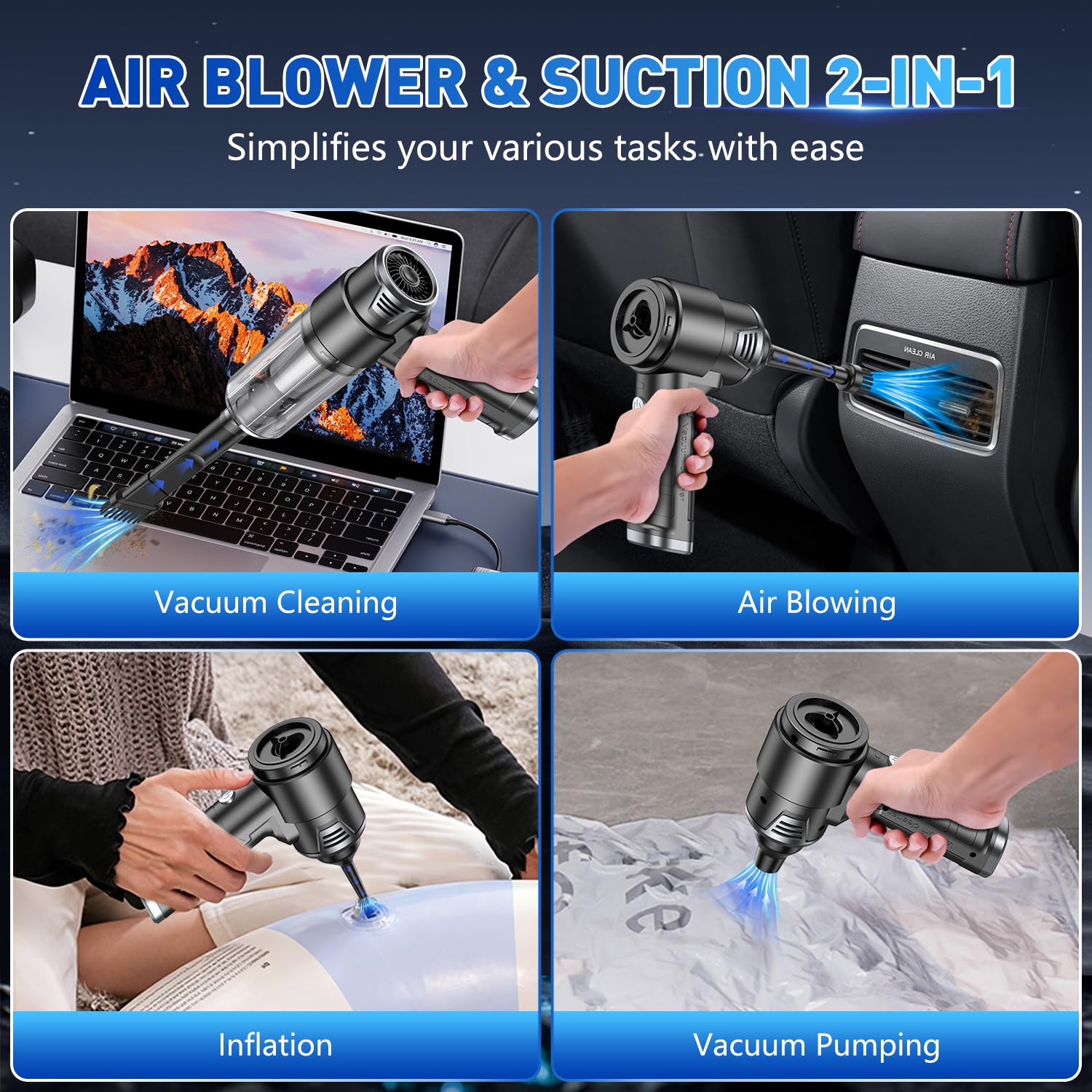 KMM Handheld Car Vacuum Cleaner, 9000Pa Vacuum Cleaner and Air Duster, 120W High Power Hand Held Vacuum with LED Light and Multi-Nozzles for Car, Home, Office, Pet