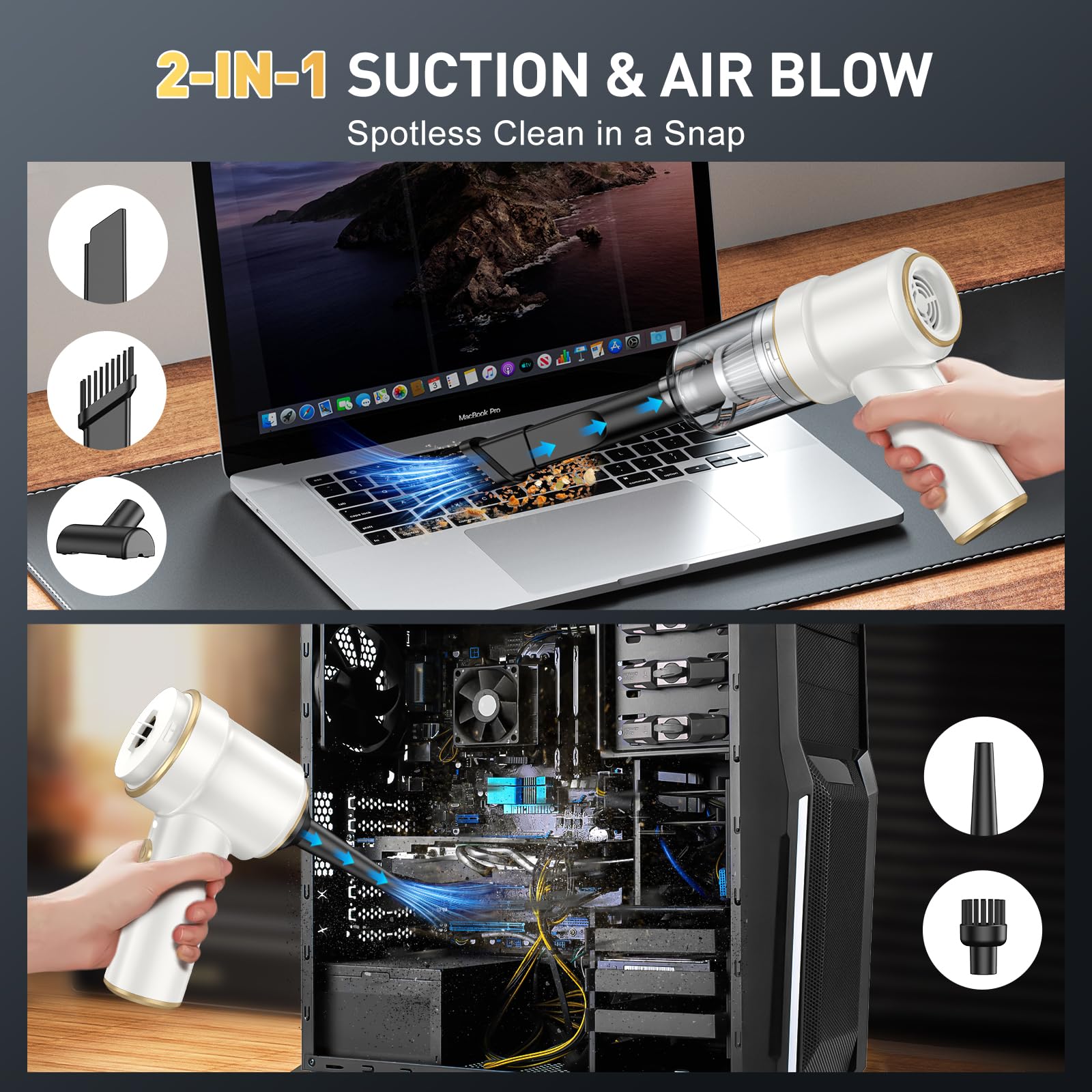 KMM Handheld Car Vacuum Cleaner, 9000Pa Vacuum Cleaner and Air Duster, 120W High Power Hand Held Vacuum with LED Light and Multi-Nozzles for Car, Home, Office, Pet