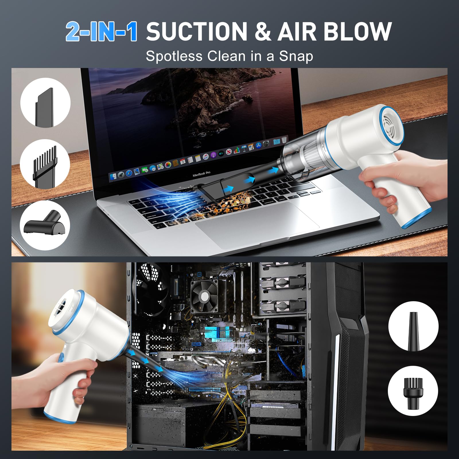 KMM Handheld Car Vacuum Cleaner, 9000Pa Vacuum Cleaner and Air Duster, 120W High Power Hand Held Vacuum with LED Light and Multi-Nozzles for Car, Home, Office, Pet