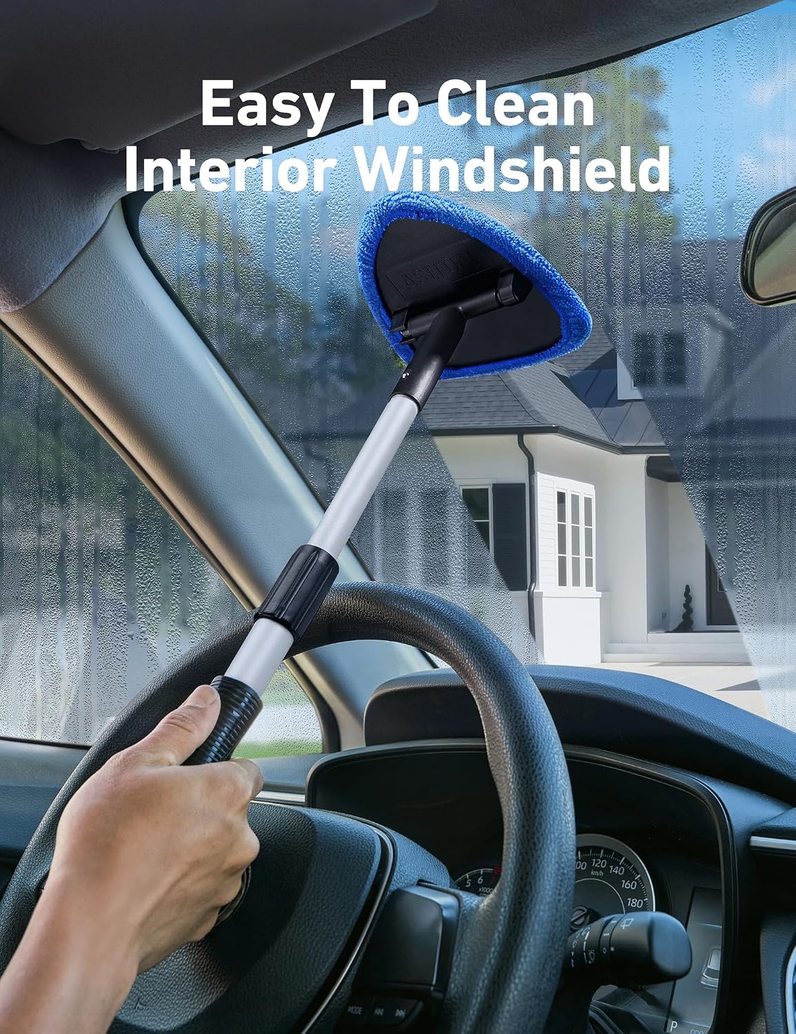 Car Interior Detailing Cleaning Kit with Extendable Handle and 4 Upgraded Reusable Microfiber Pads, Auto Glass Wiper Brush Kit for Cars