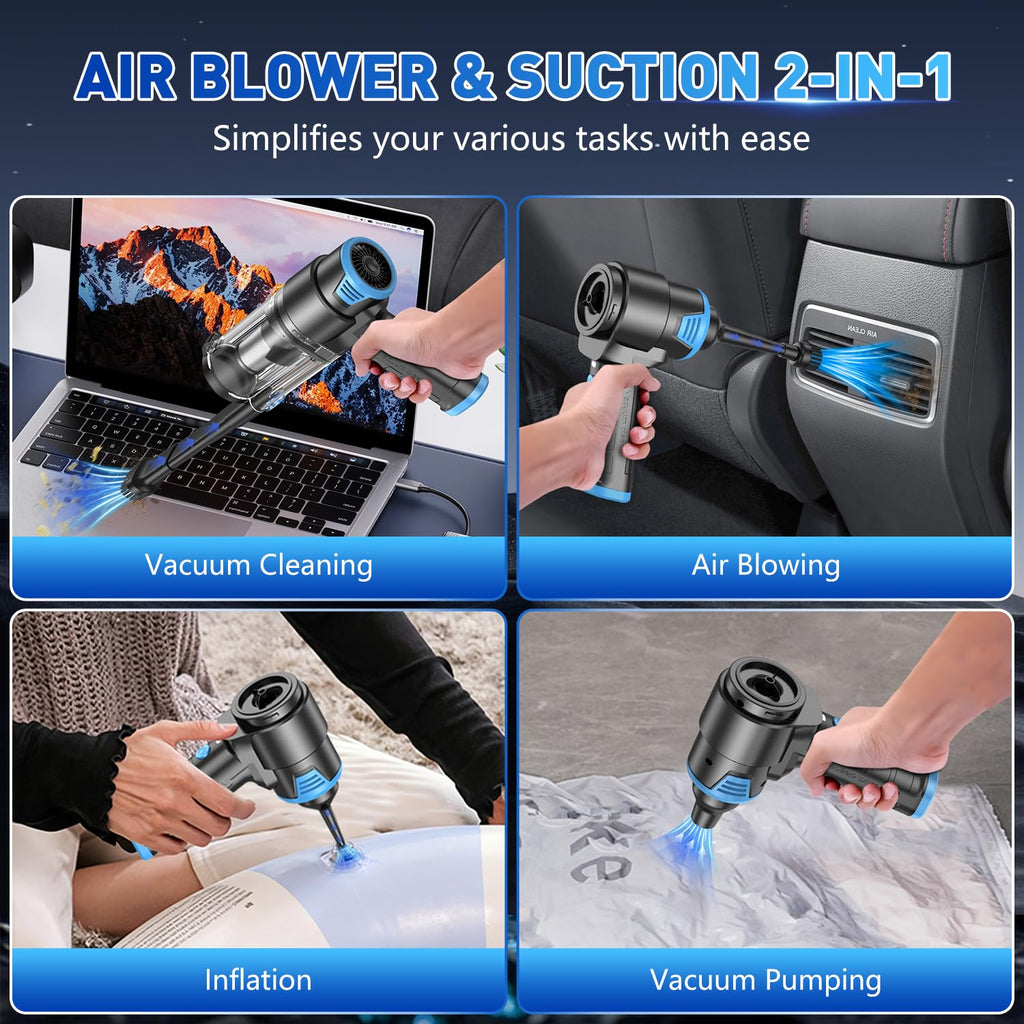 KMM Handheld Car Vacuum Cleaner, 9000Pa Vacuum Cleaner and Air Duster, 120W High Power Hand Held Vacuum with LED Light and Multi-Nozzles for Car, Home, Office, Pet