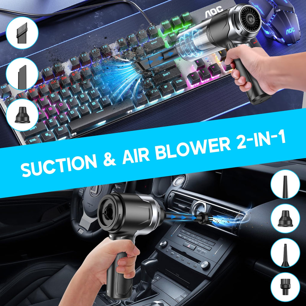 KMM Handheld Car Vacuum Cleaner, 9000Pa Vacuum Cleaner and Air Duster, 120W High Power Hand Held Vacuum with LED Light and Multi-Nozzles for Car, Home, Office, Pet