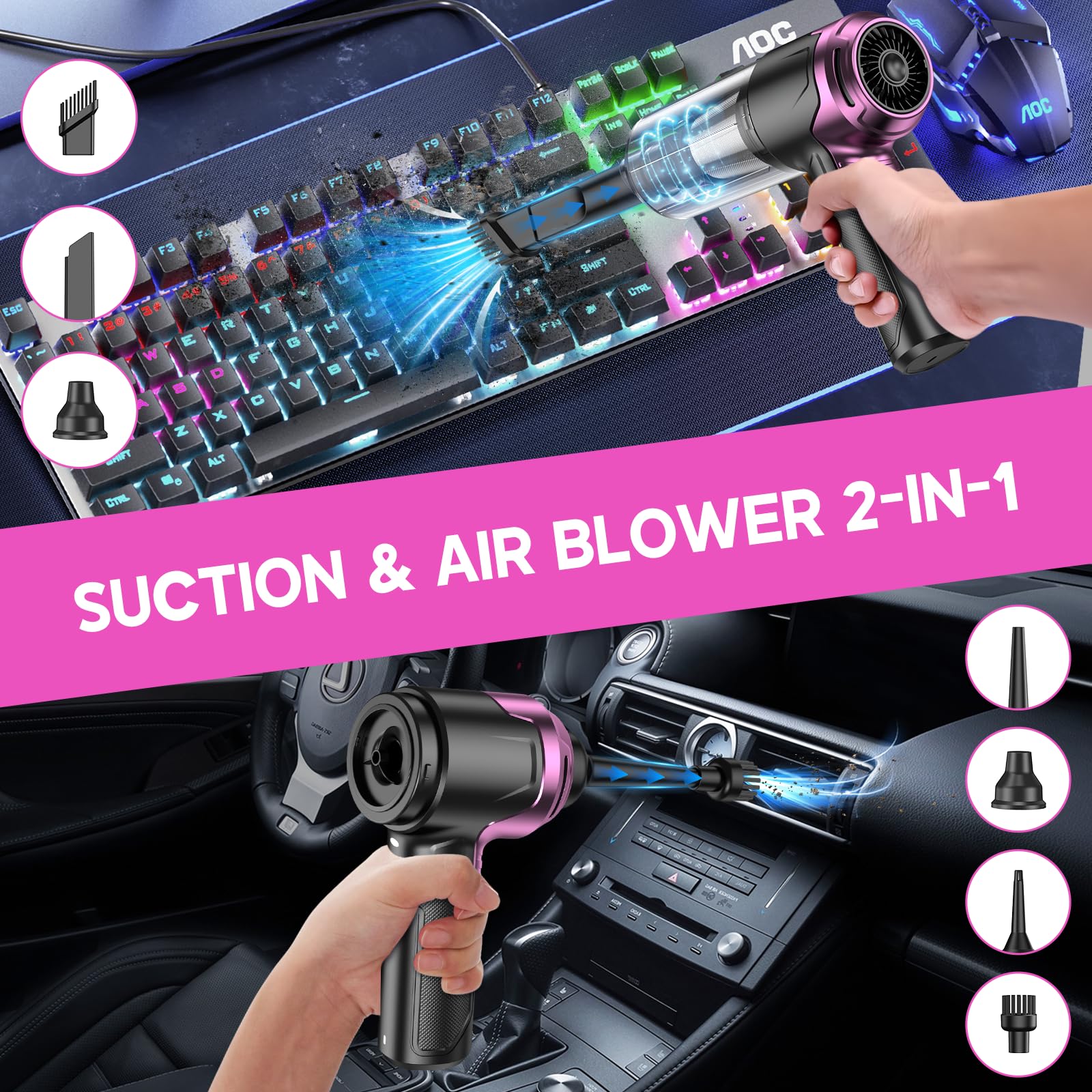 KMM Handheld Car Vacuum Cleaner, 9000Pa Vacuum Cleaner and Air Duster, 120W High Power Hand Held Vacuum with LED Light and Multi-Nozzles for Car, Home, Office, Pet