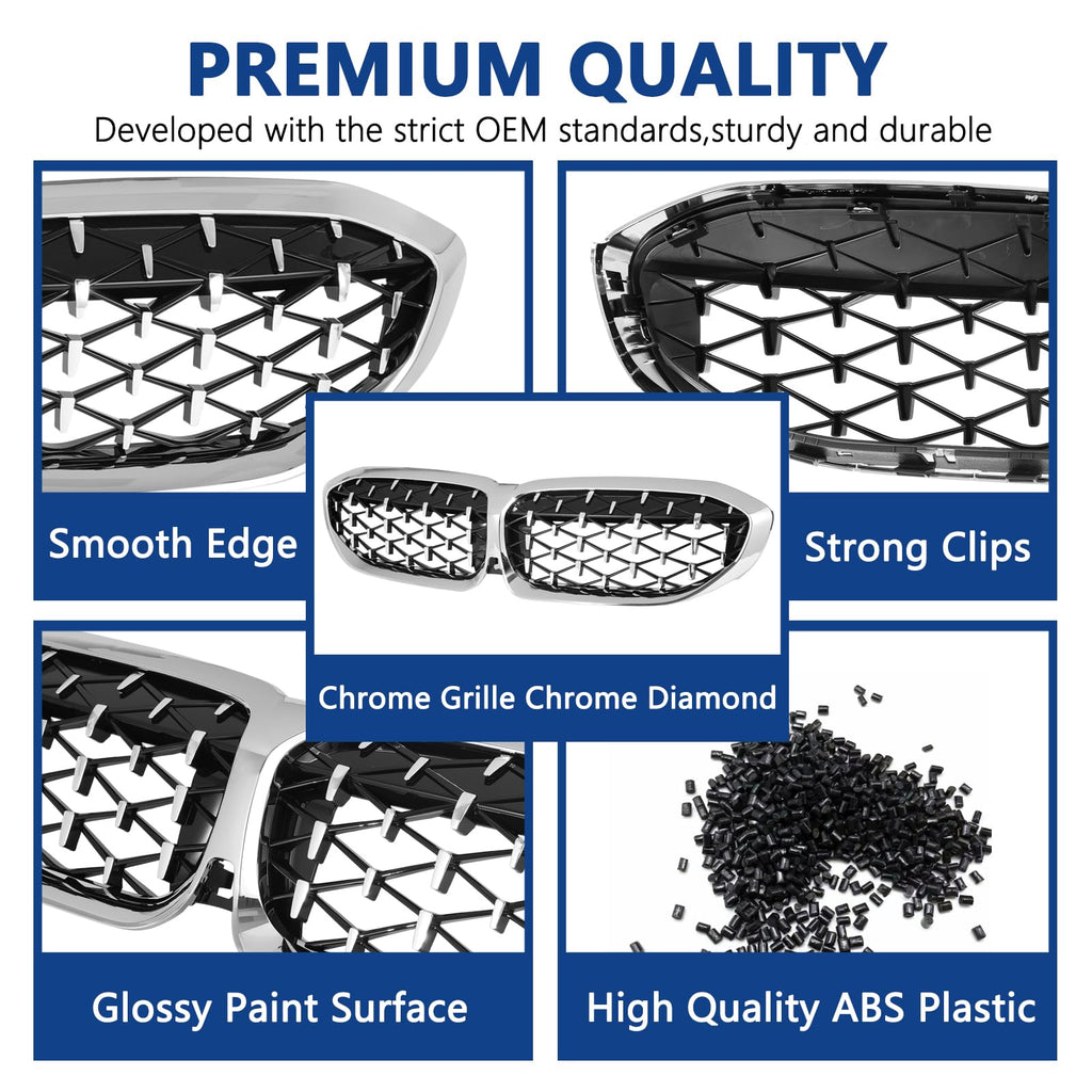 F30 Grill, Double Slats Gloss Black Kidney Grille,ABS Plastic,2pcs