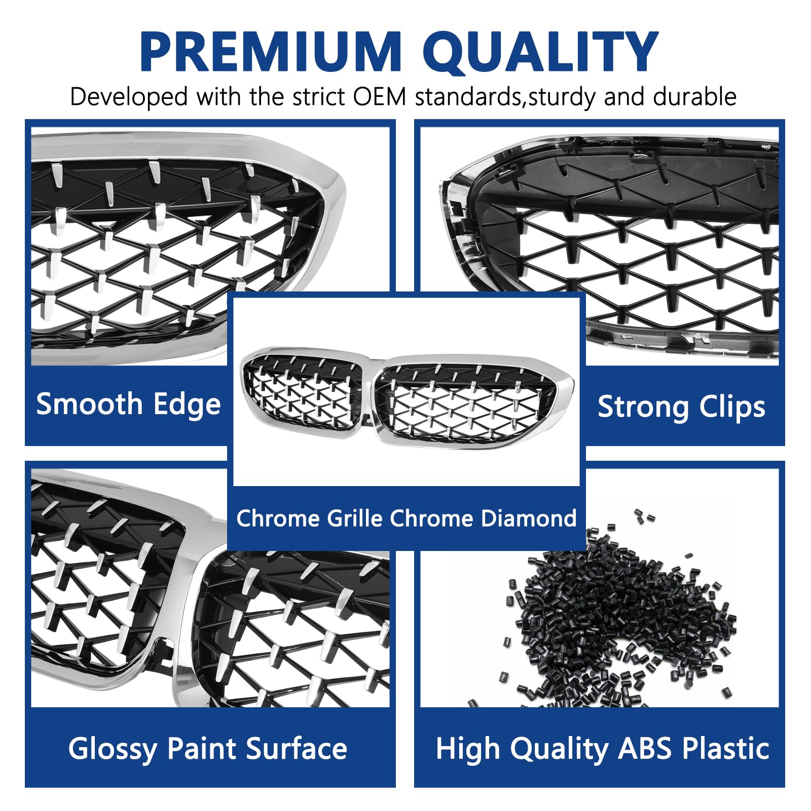 F30 Grill, Double Slats Gloss Black Kidney Grille,ABS Plastic,2pcs