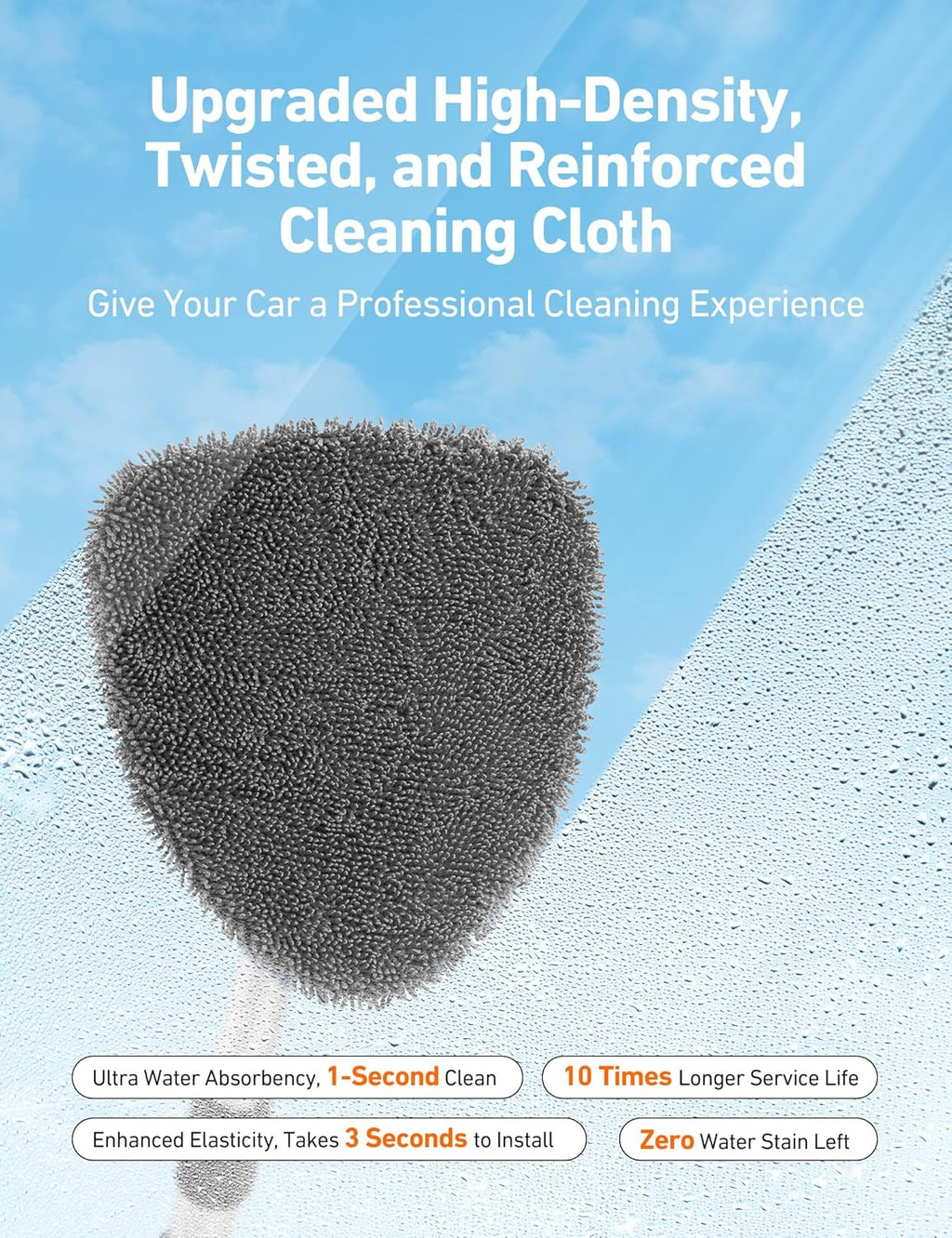 Car Interior Detailing Cleaning Kit with Extendable Handle and 4 Upgraded Reusable Microfiber Pads, Auto Glass Wiper Brush Kit for Cars