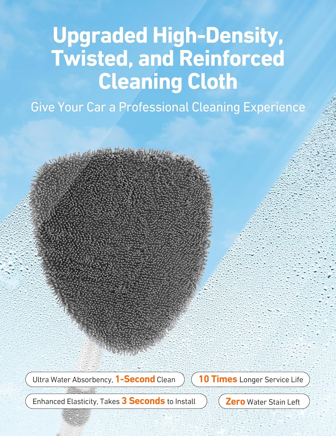 Car Interior Detailing Cleaning Kit with Extendable Handle and 4 Upgraded Reusable Microfiber Pads, Auto Glass Wiper Brush Kit for Cars