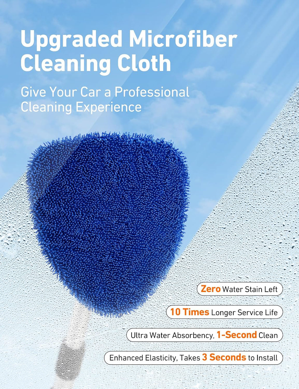 Car Interior Detailing Cleaning Kit with Extendable Handle and 4 Upgraded Reusable Microfiber Pads, Auto Glass Wiper Brush Kit for Cars