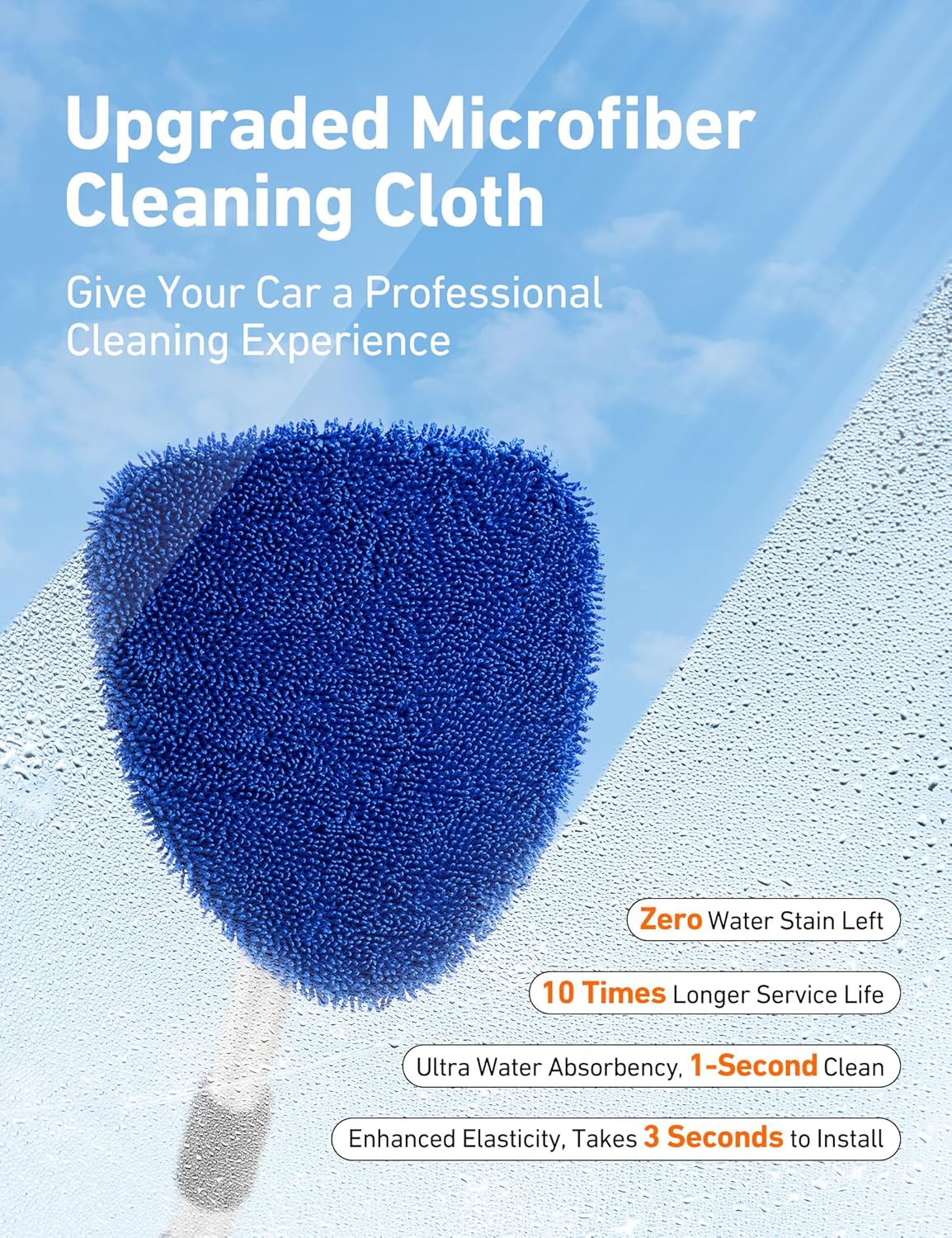 Car Interior Detailing Cleaning Kit with Extendable Handle and 4 Upgraded Reusable Microfiber Pads, Auto Glass Wiper Brush Kit for Cars